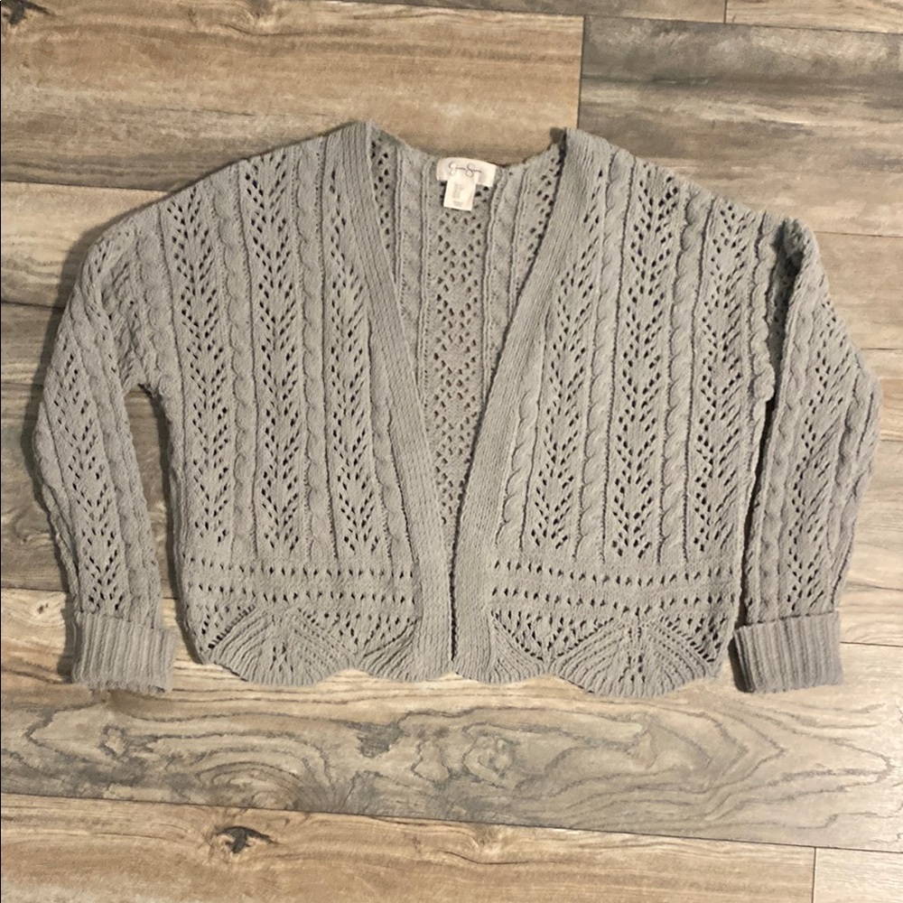 Gray Cable Knit Cardigan Sweater